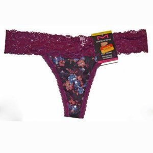 Maidenform NWT Black Floral Comfort Devotion Allover Lace Thong Panty DMESLT 5 6